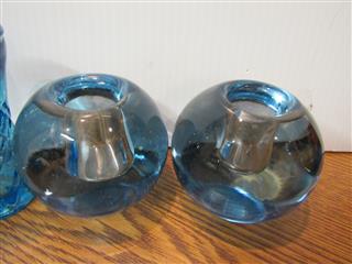 VTG BLUE GLASS ART GLASS COLLECTION - LOT OF 12 PCS
